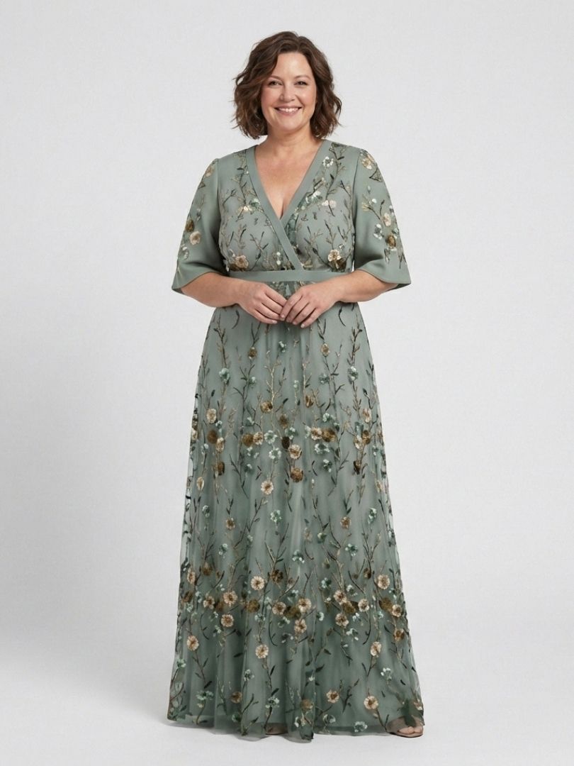Vestido Maxi Cruzado Bordado para Mujer