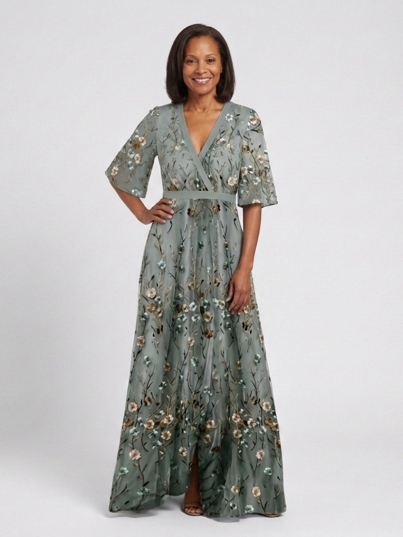 Vestido Maxi Cruzado Bordado para Mujer
