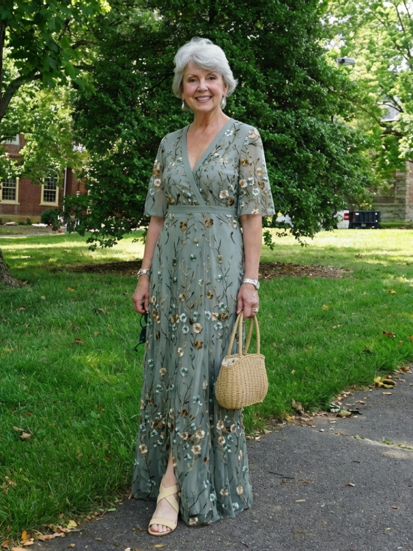 Vestido Maxi Cruzado Bordado para Mujer