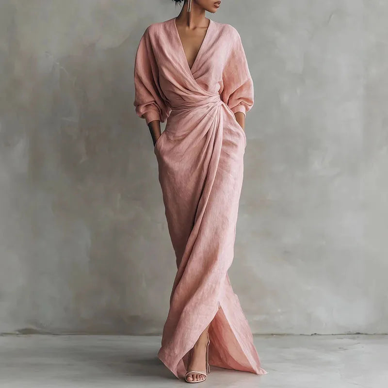 Vestido maxi cruzado con cuello en V para mujer