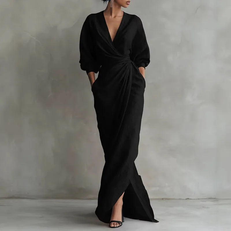 Vestido maxi cruzado con cuello en V para mujer