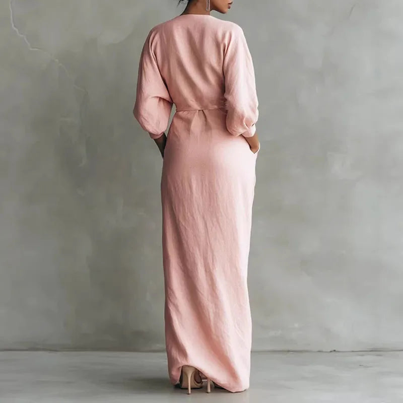 Vestido maxi cruzado con cuello en V para mujer