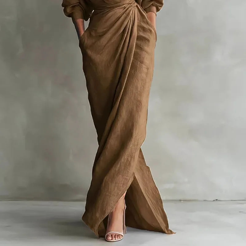 Vestido maxi cruzado con cuello en V para mujer