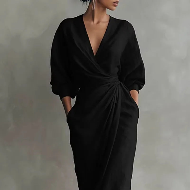 Vestido maxi cruzado con cuello en V para mujer