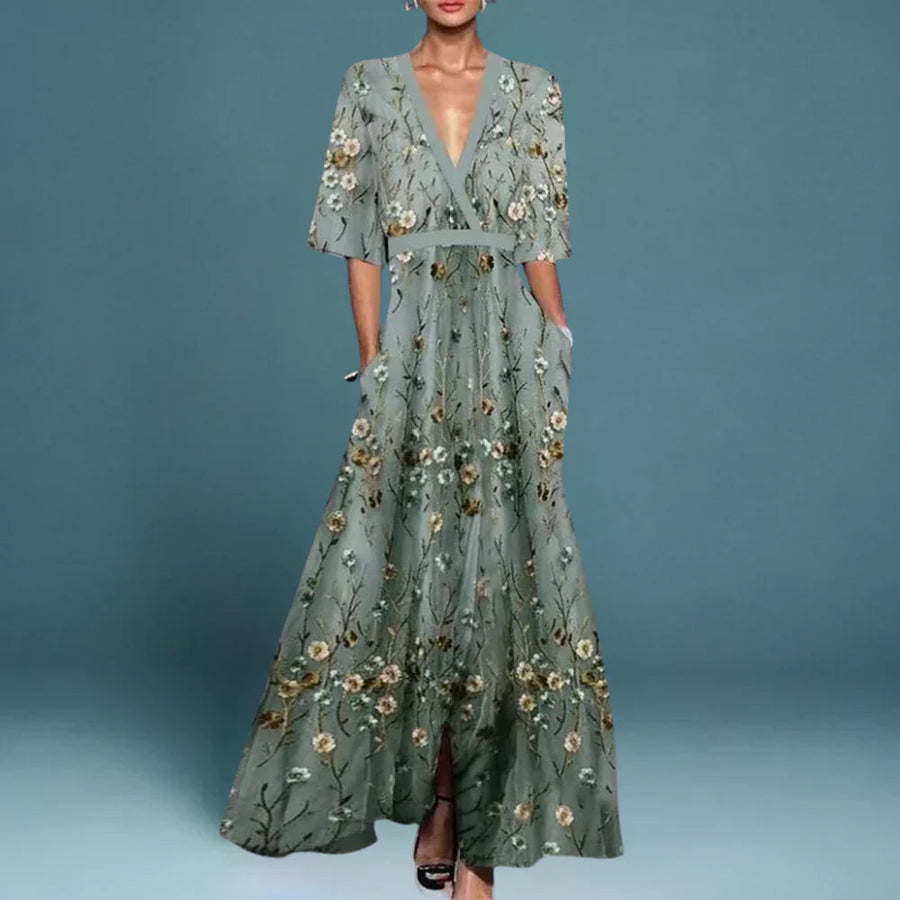 Vestido maxi cruzado con estampado floral para mujer