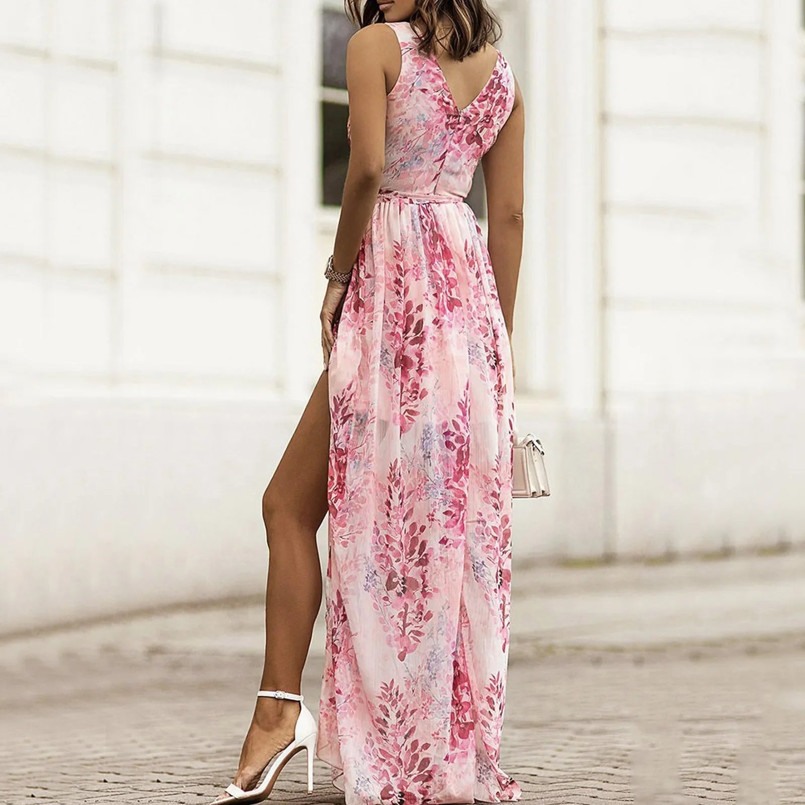 Vestido maxi cruzado para mujer con estampado floral y escote en V