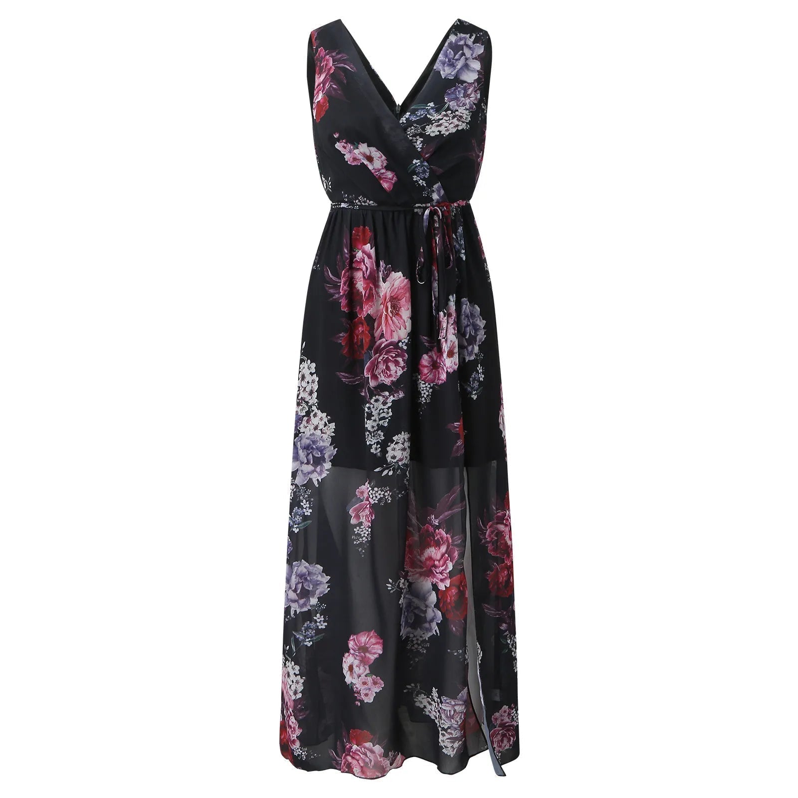 Vestido maxi cruzado para mujer con estampado floral y escote en V