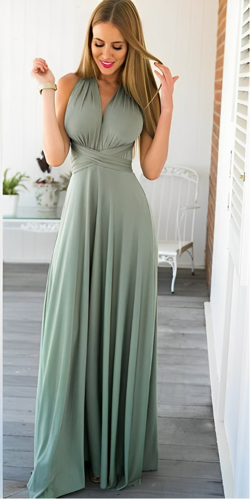 Vestido maxi cruzado sin mangas con cuello halter para mujer