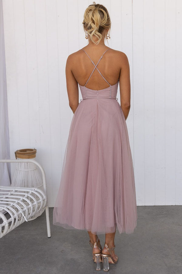 Vestido maxi de gasa fluido sin mangas con escote en V para mujer