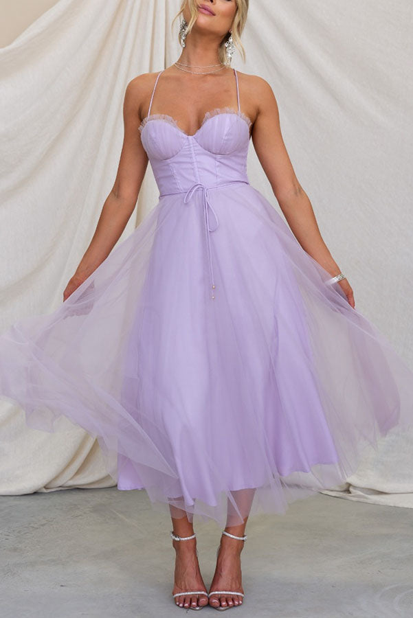 Vestido maxi de gasa fluido sin mangas con escote en V para mujer