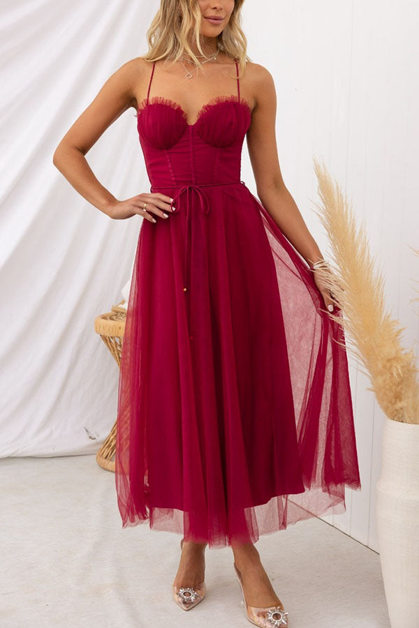 Vestido maxi de gasa fluido sin mangas con escote en V para mujer