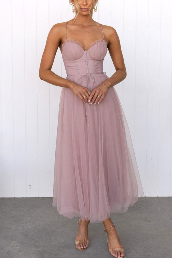 Vestido maxi de gasa fluido sin mangas con escote en V para mujer