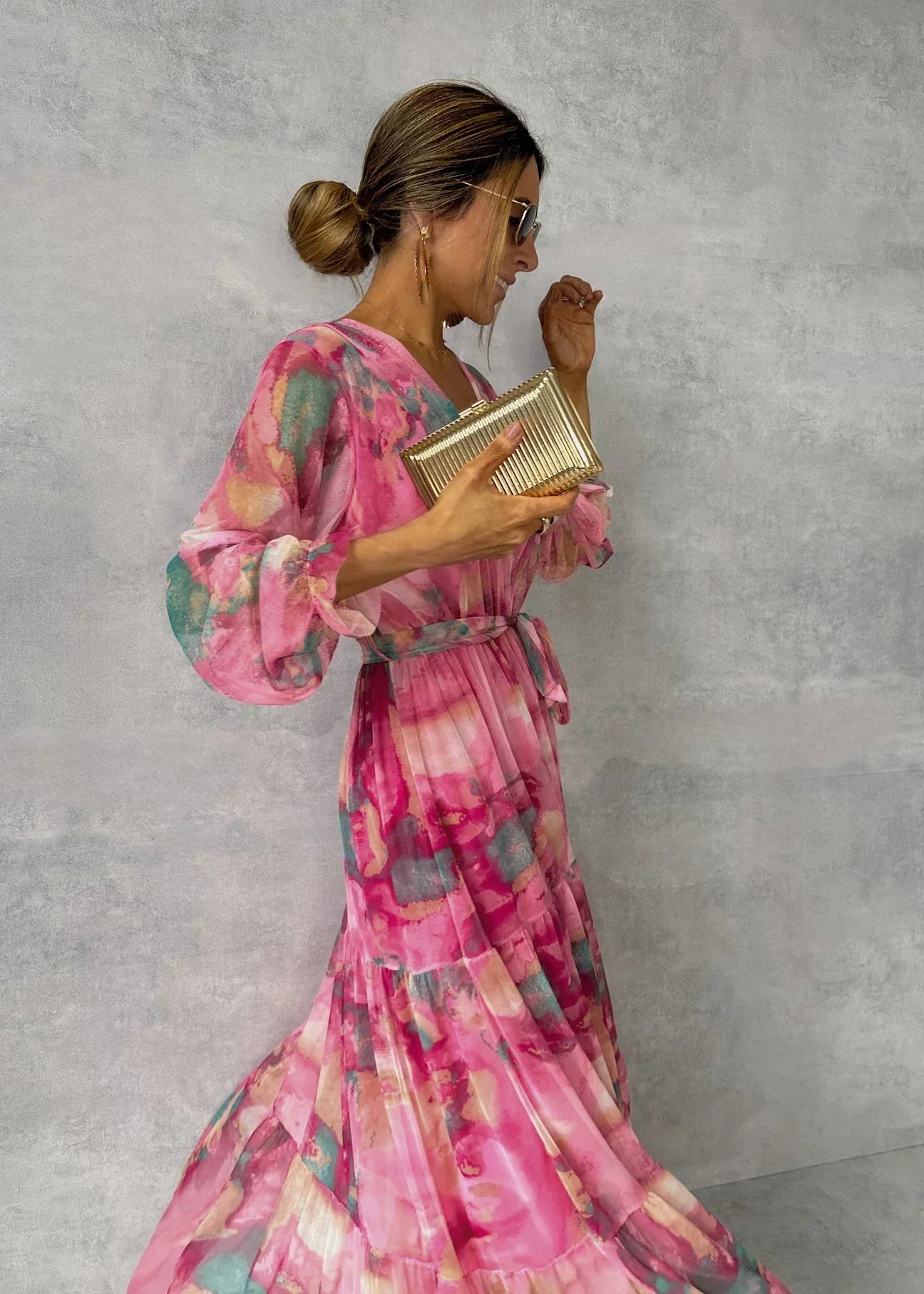 Vestido Maxi Elegante Envolvente - Mangas Largas - Para Fiesta