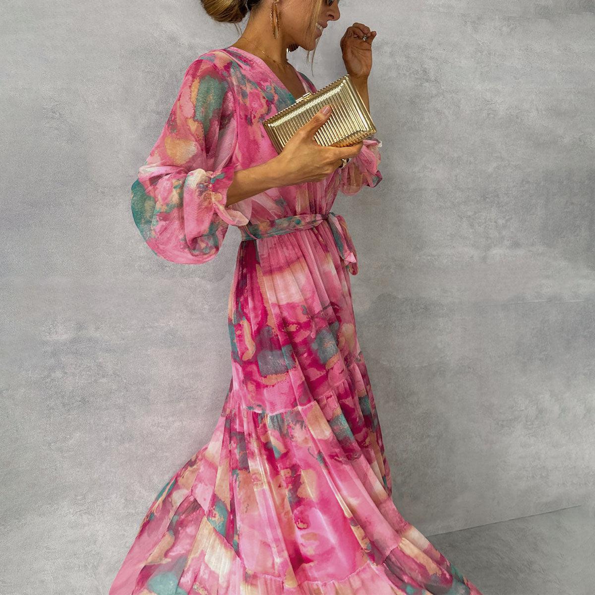 Vestido Maxi Elegante Envolvente - Mangas Largas - Para Fiesta
