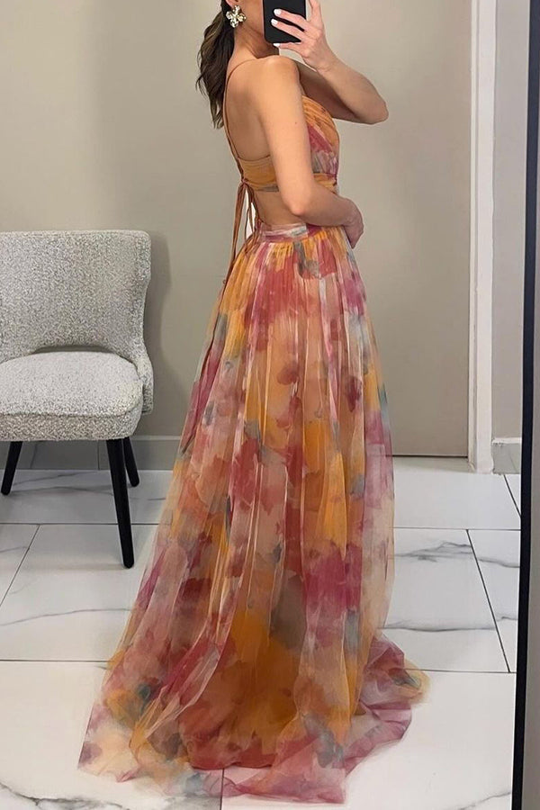 Vestido maxi floral de corte A para mujer