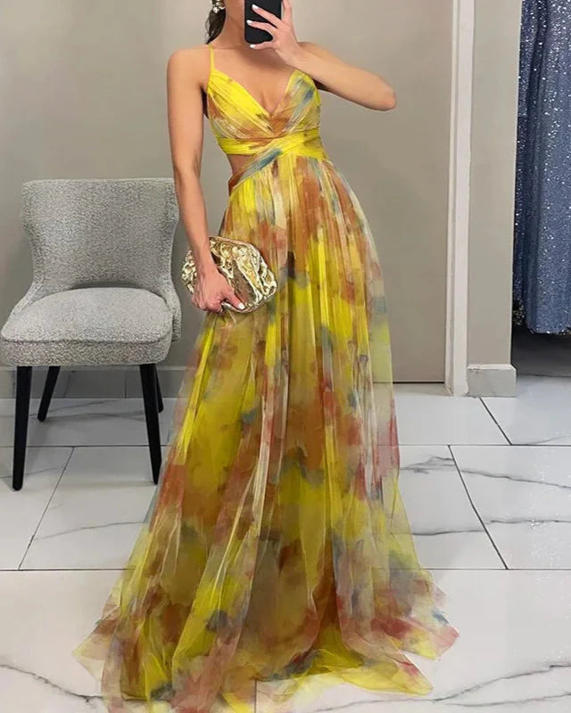 Vestido maxi floral de corte A para mujer