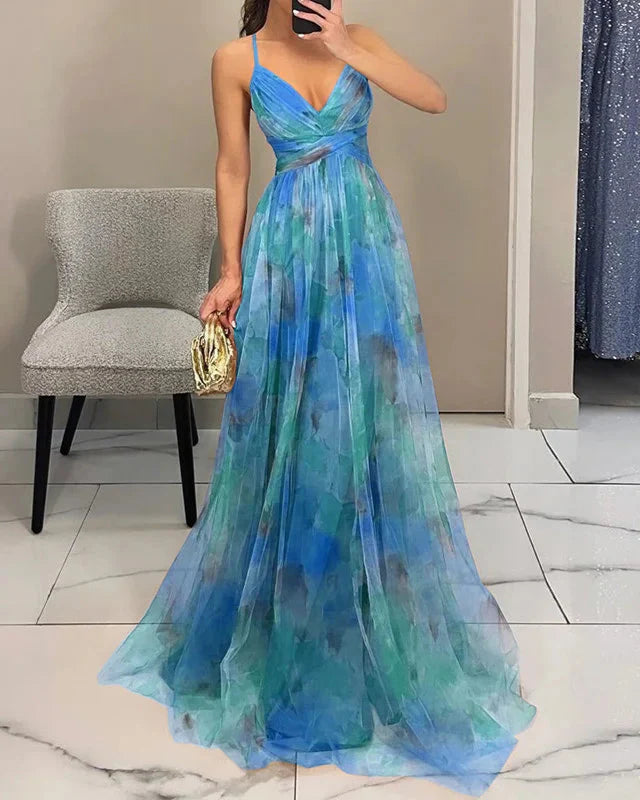 Vestido maxi floral de corte A para mujer