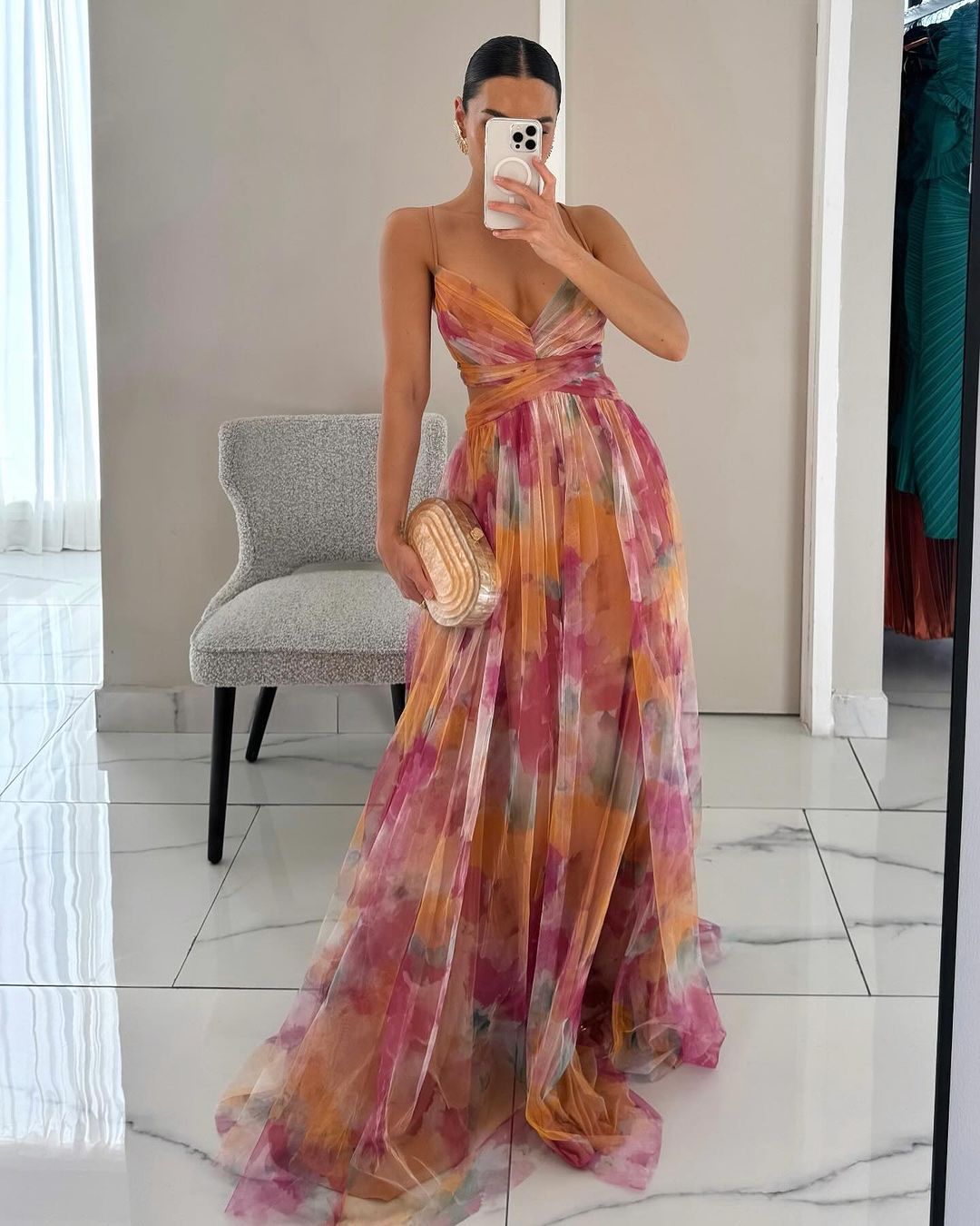 Vestido maxi floral de corte A para mujer