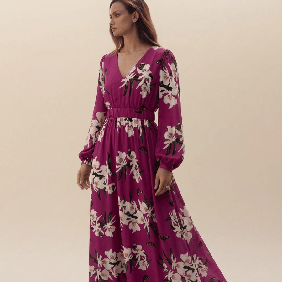 Vestido maxi floral de manga larga para mujer