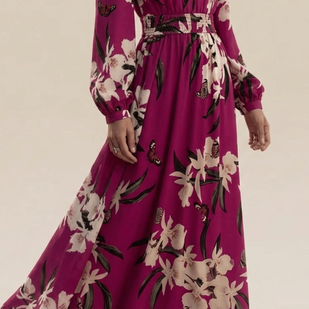 Vestido maxi floral de manga larga para mujer