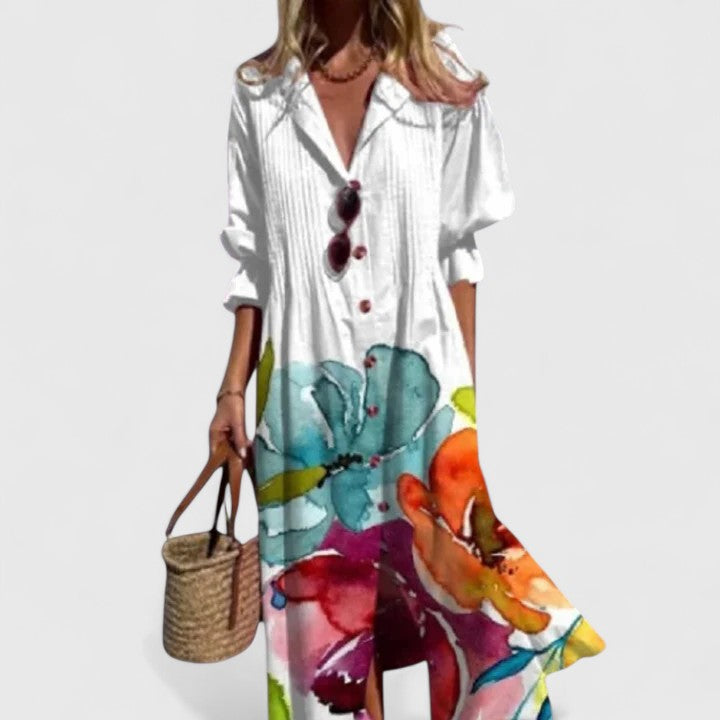 Vestido maxi floral para mujer con botones