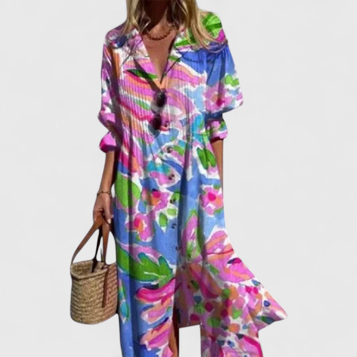 Vestido maxi floral para mujer con botones