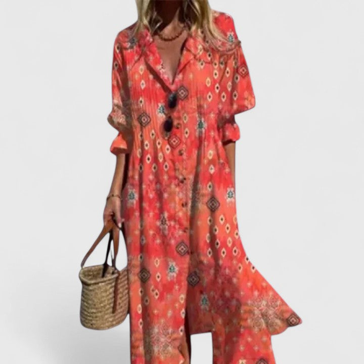 Vestido maxi floral para mujer con botones