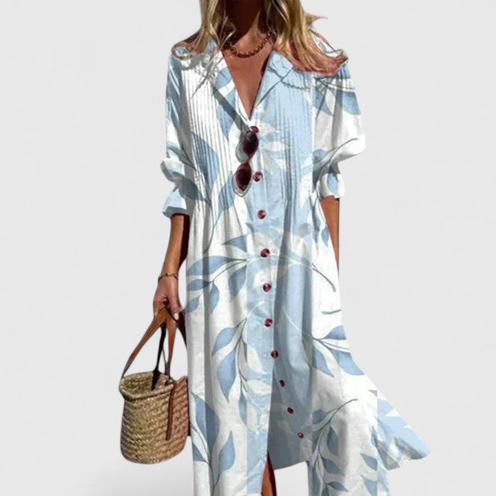 Vestido maxi floral para mujer con botones