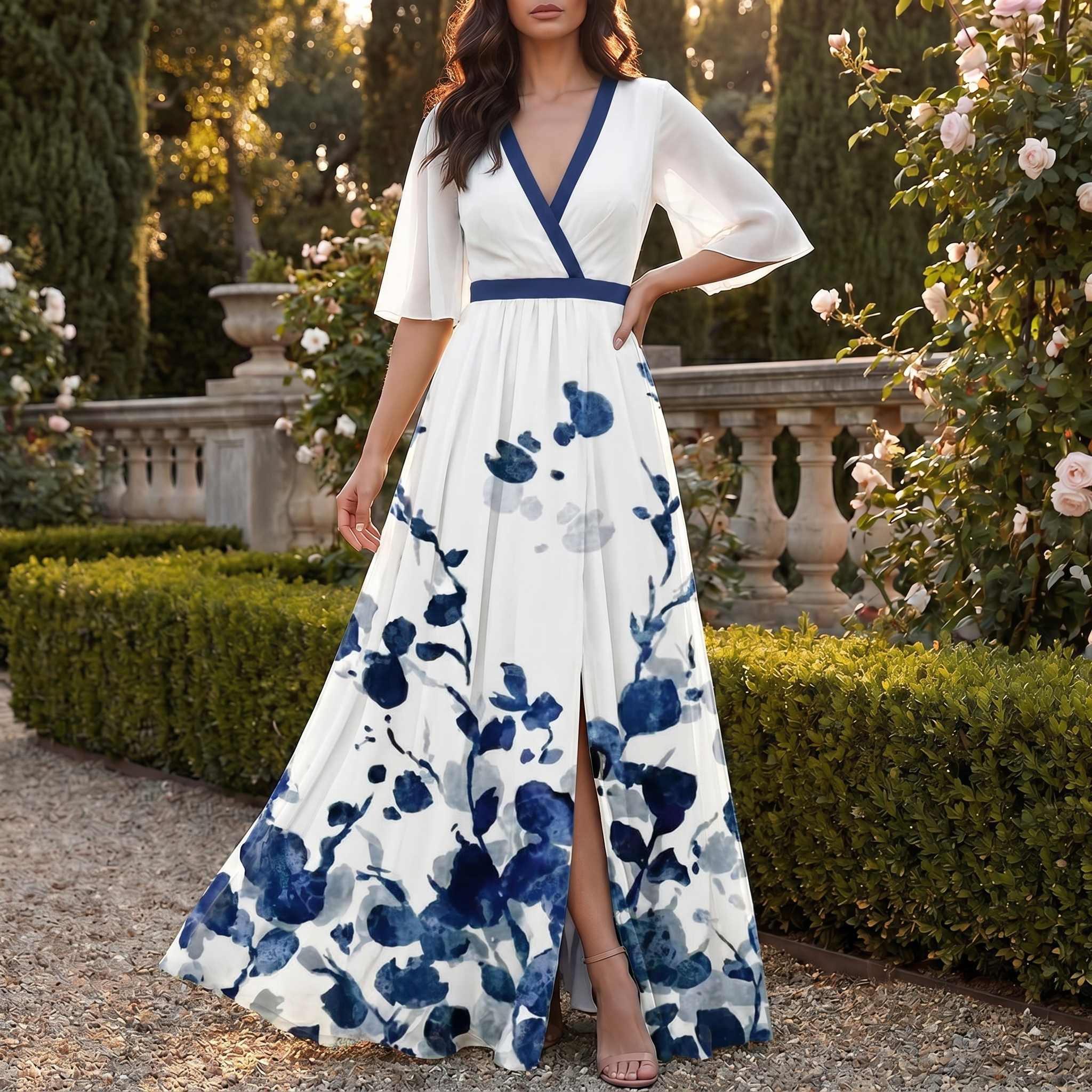 Vestido maxi floral para mujer | Vestido de verano ligero de corte vaporoso