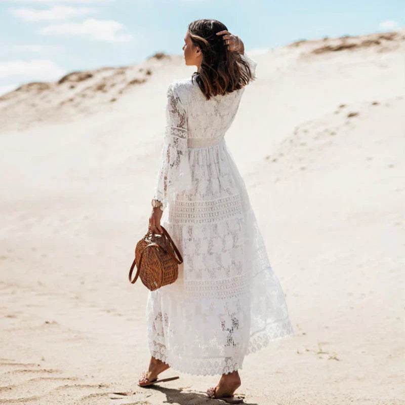 Vestido maxi fluido boho con manga larga para mujer
