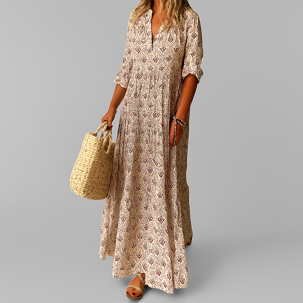 Vestido maxi ligero de algodón para mujer con estampado vintage