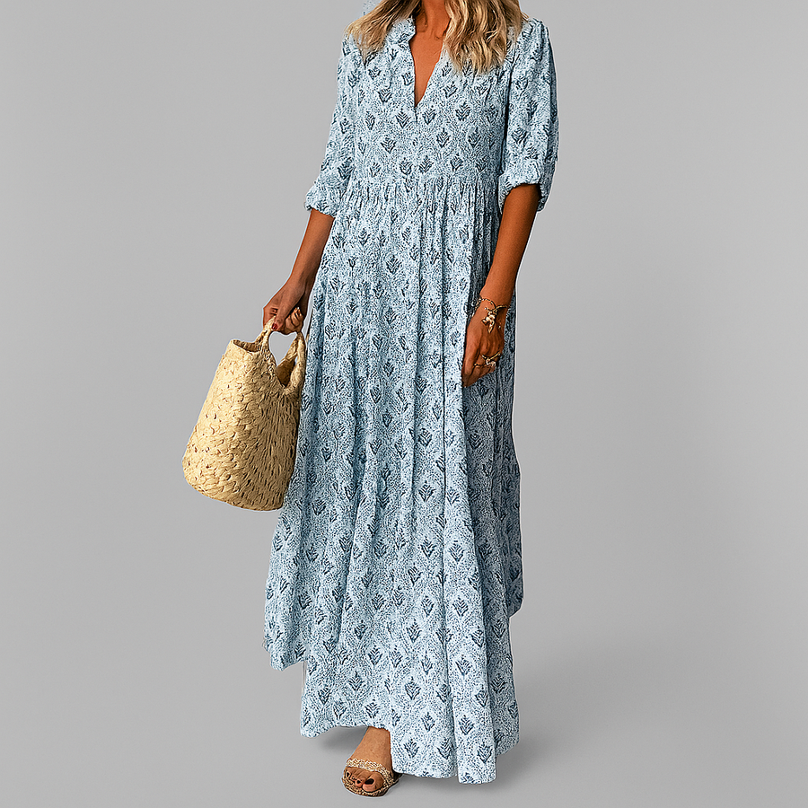 Vestido maxi ligero de algodón para mujer con estampado vintage