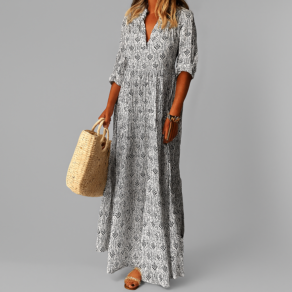 Vestido maxi ligero de algodón para mujer con estampado vintage