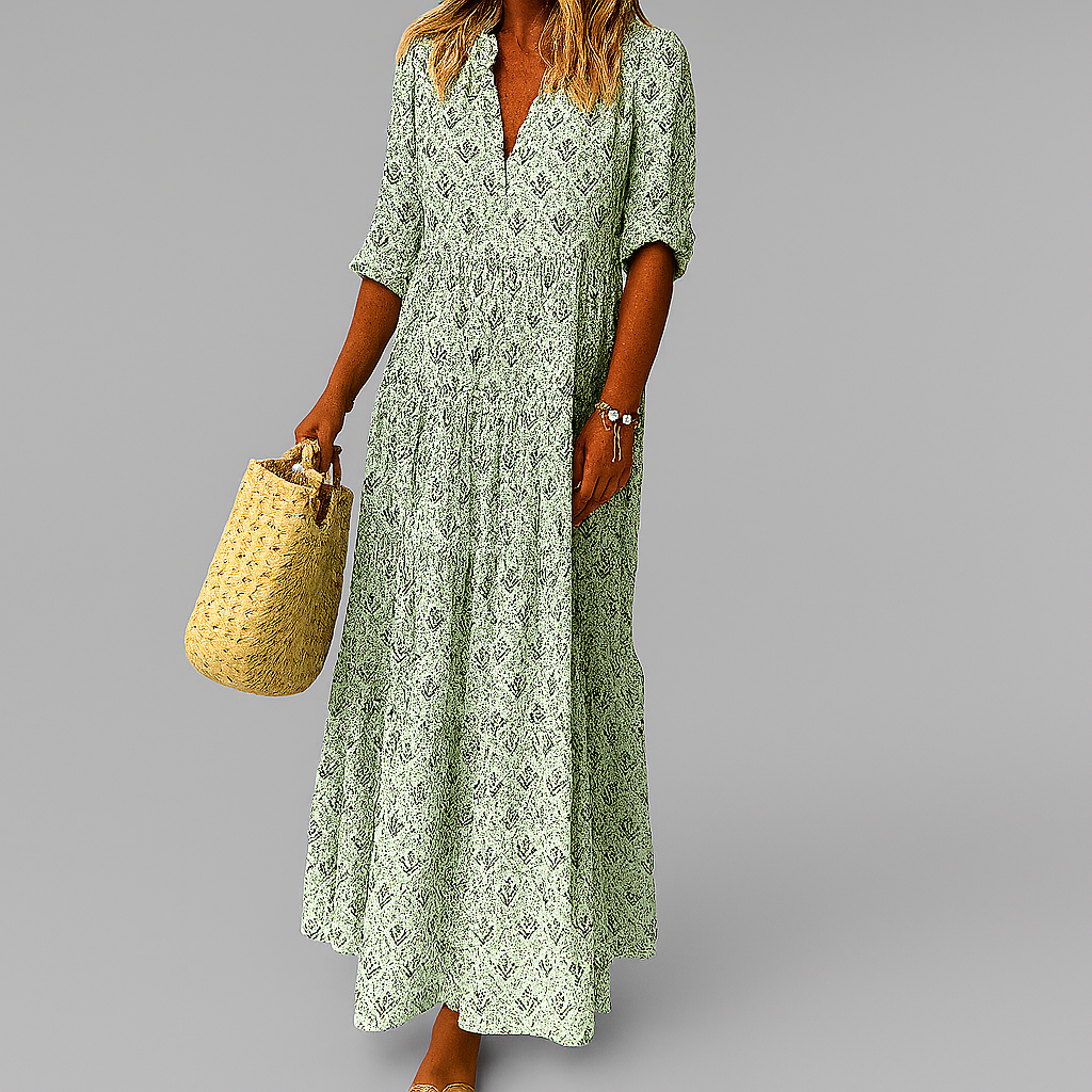 Vestido maxi ligero de algodón para mujer con estampado vintage