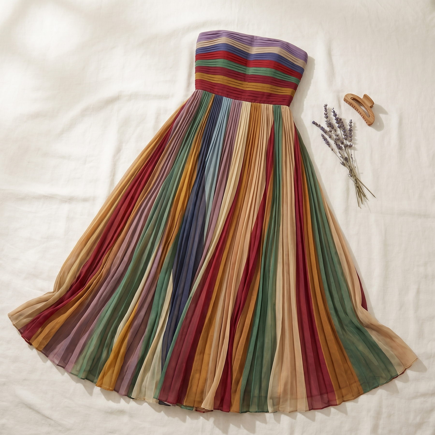 Vestido Maxi Palabra de Honor Plisado para Mujer | Vestido de Verano Cómodo con Caída Evasé