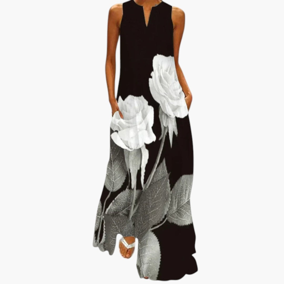 Vestido Maxi para Mujer con Escote Abierto y Cintura Evasé