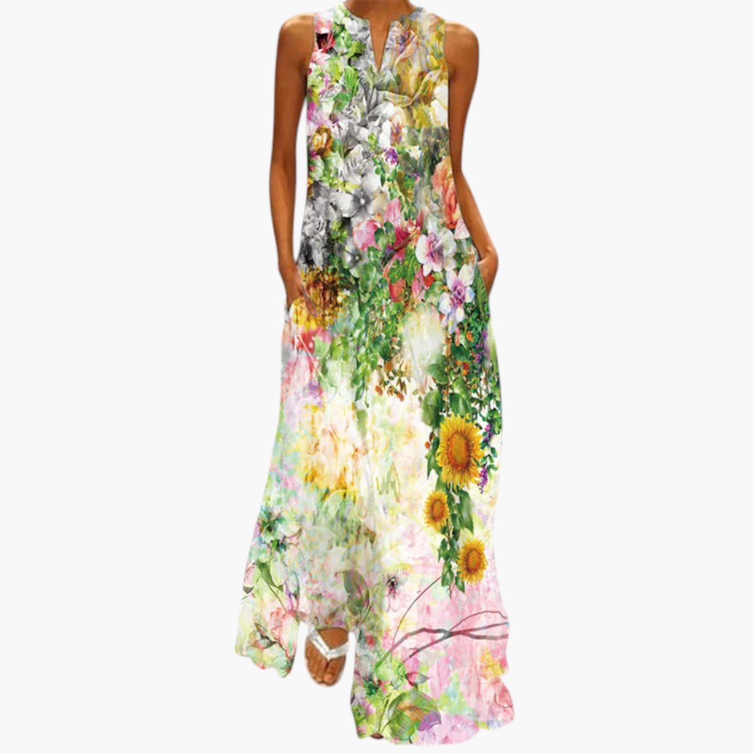 Vestido Maxi para Mujer con Escote Abierto y Cintura Evasé