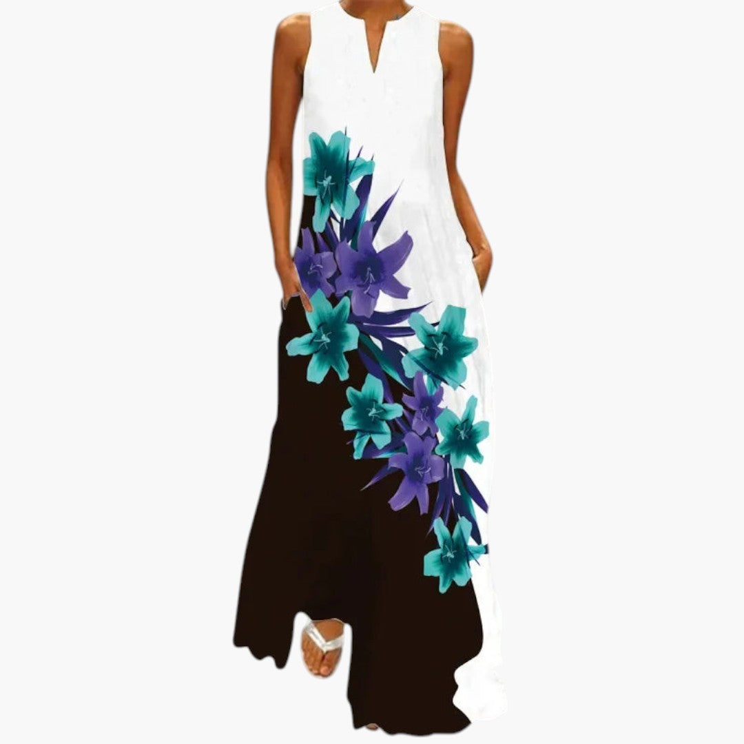 Vestido Maxi para Mujer con Escote Abierto y Cintura Evasé