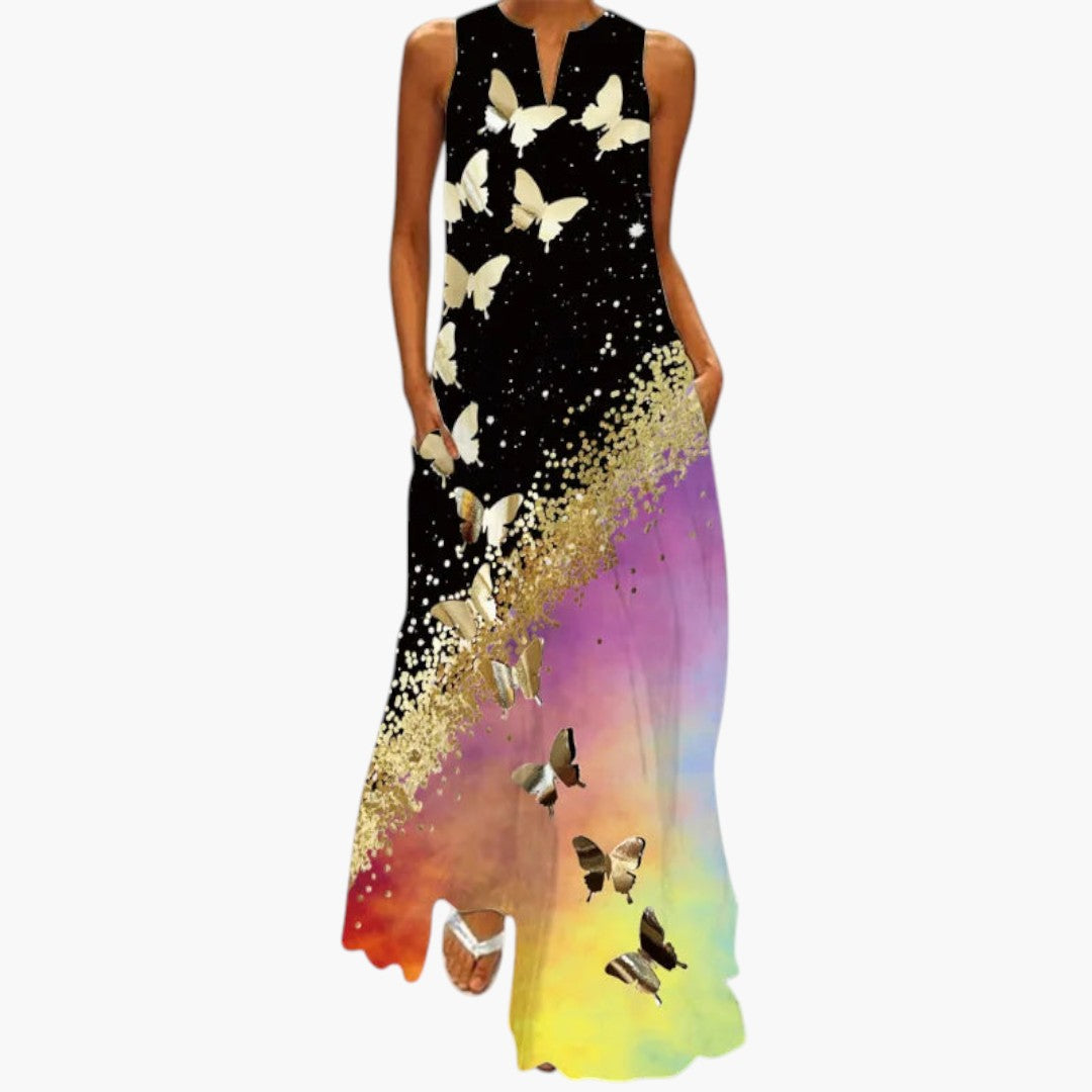 Vestido Maxi para Mujer con Escote Abierto y Cintura Evasé