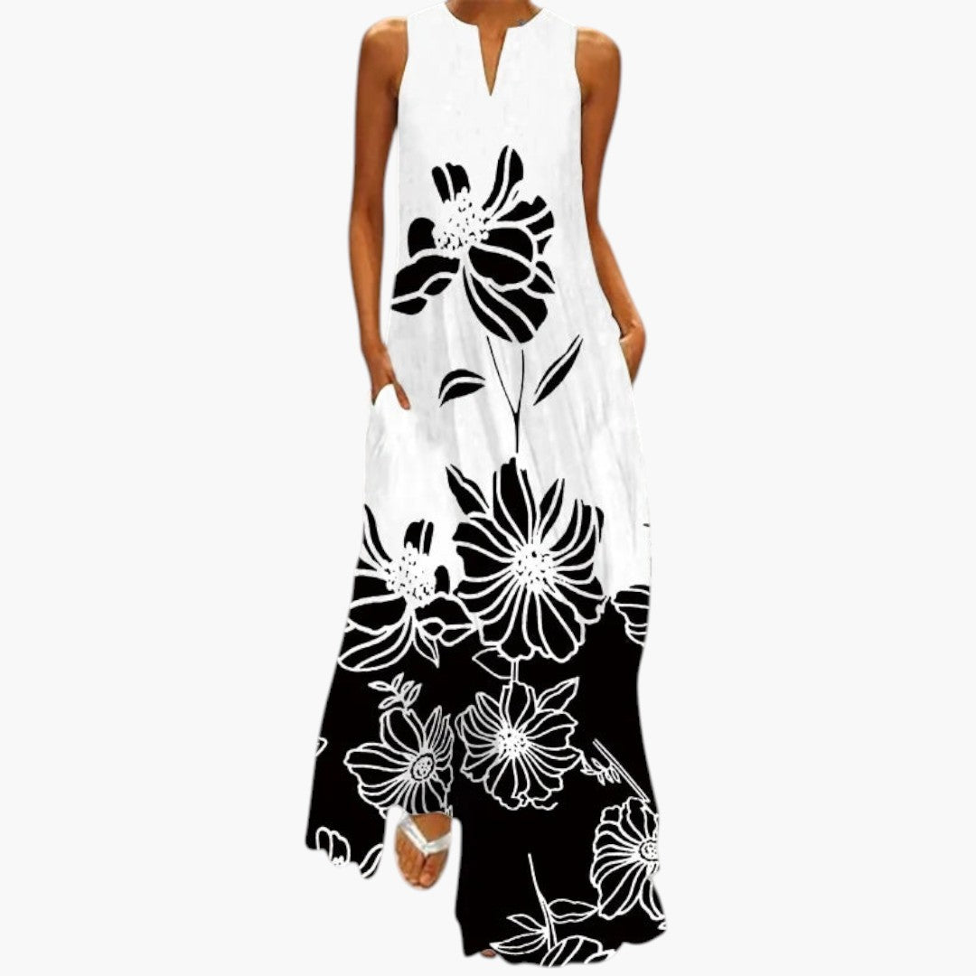 Vestido Maxi para Mujer con Escote Abierto y Cintura Evasé