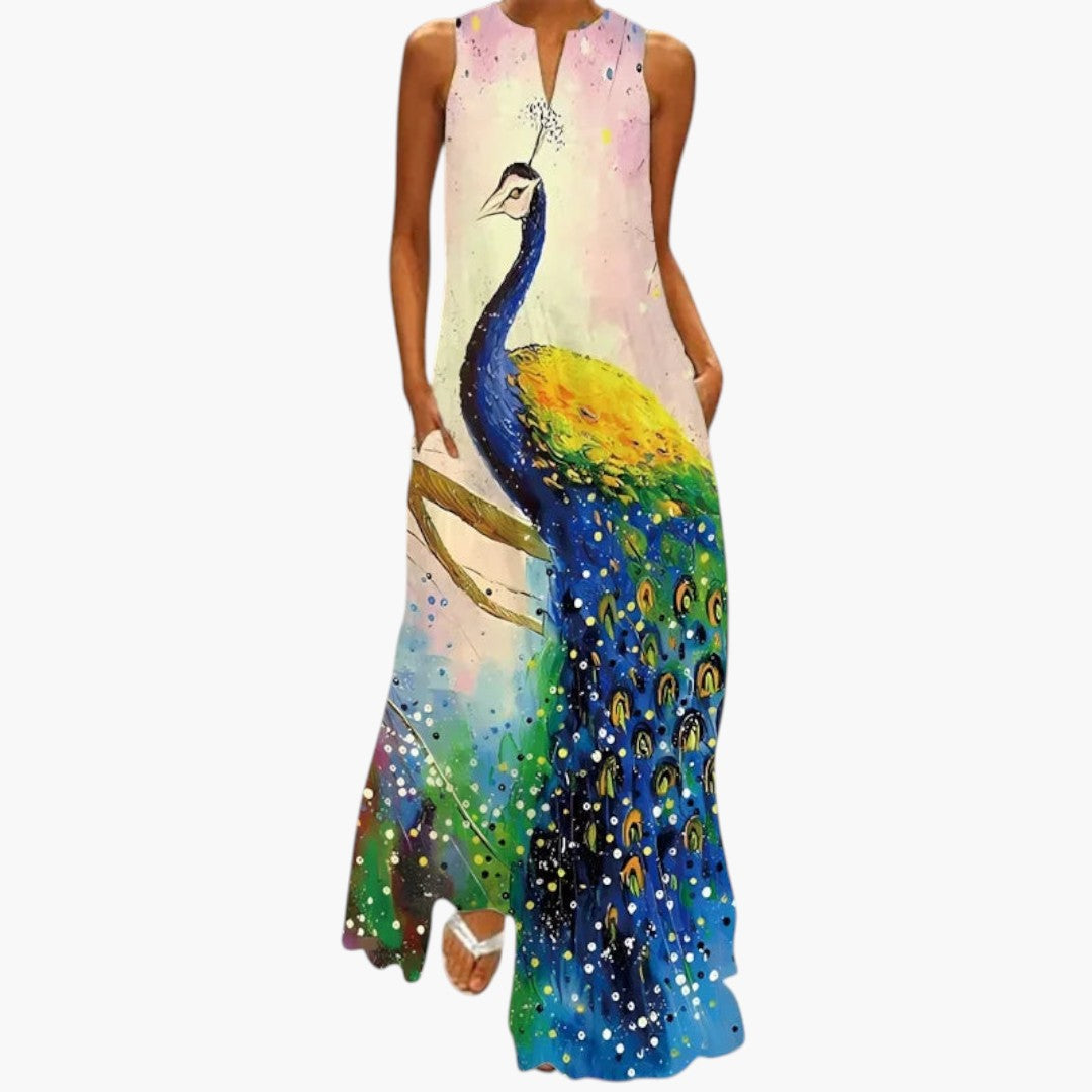 Vestido Maxi para Mujer con Escote Abierto y Cintura Evasé