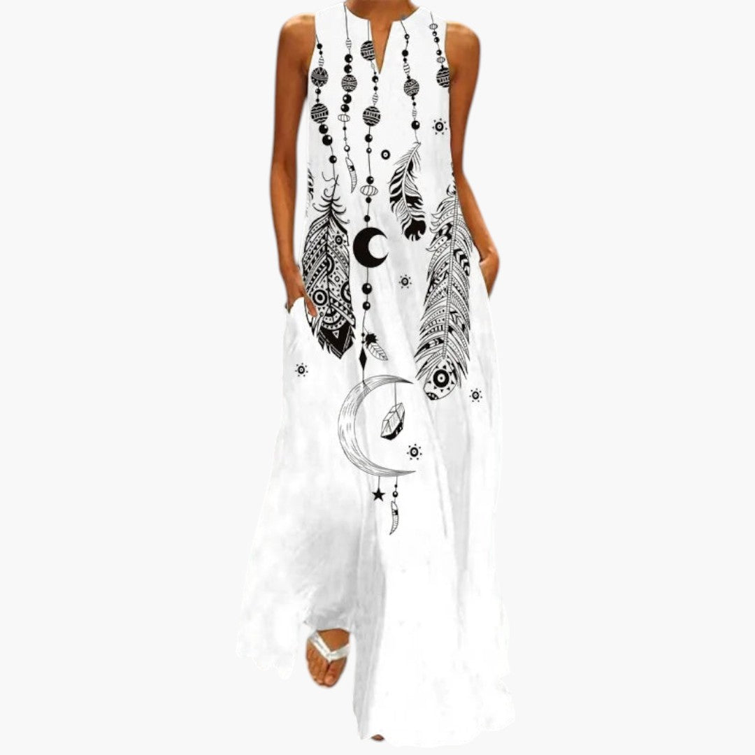 Vestido Maxi para Mujer con Escote Abierto y Cintura Evasé