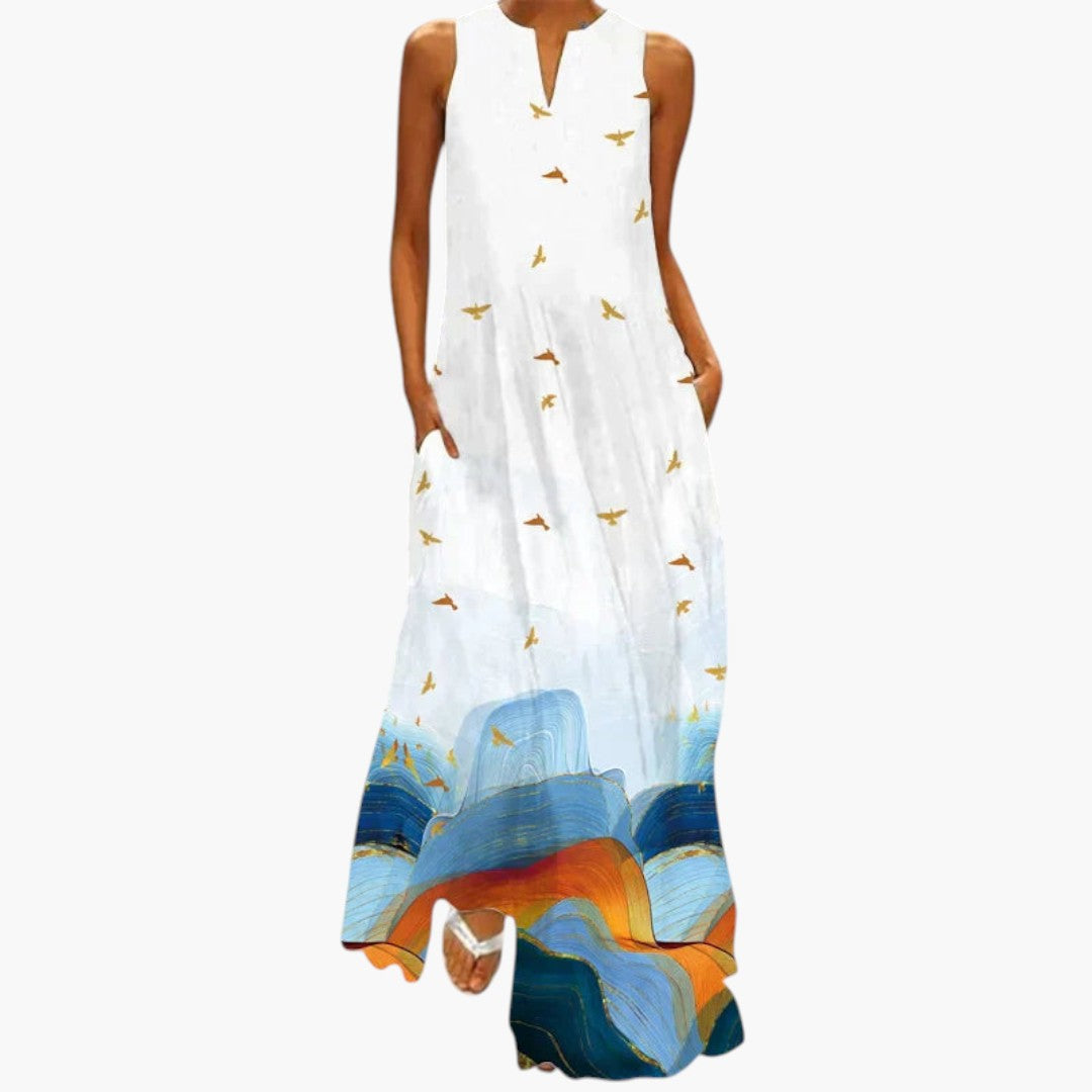 Vestido Maxi para Mujer con Escote Abierto y Cintura Evasé