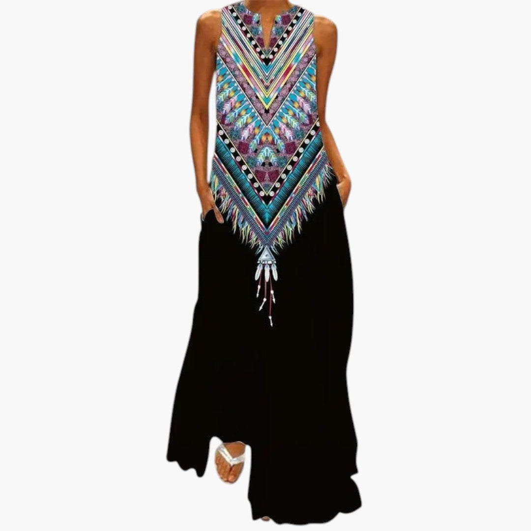 Vestido Maxi para Mujer con Escote Abierto y Cintura Evasé