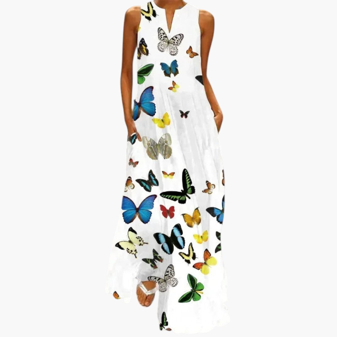 Vestido Maxi para Mujer con Escote Abierto y Cintura Evasé