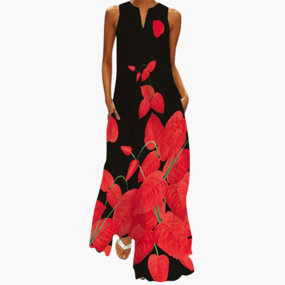 Vestido Maxi para Mujer con Escote Abierto y Cintura Evasé