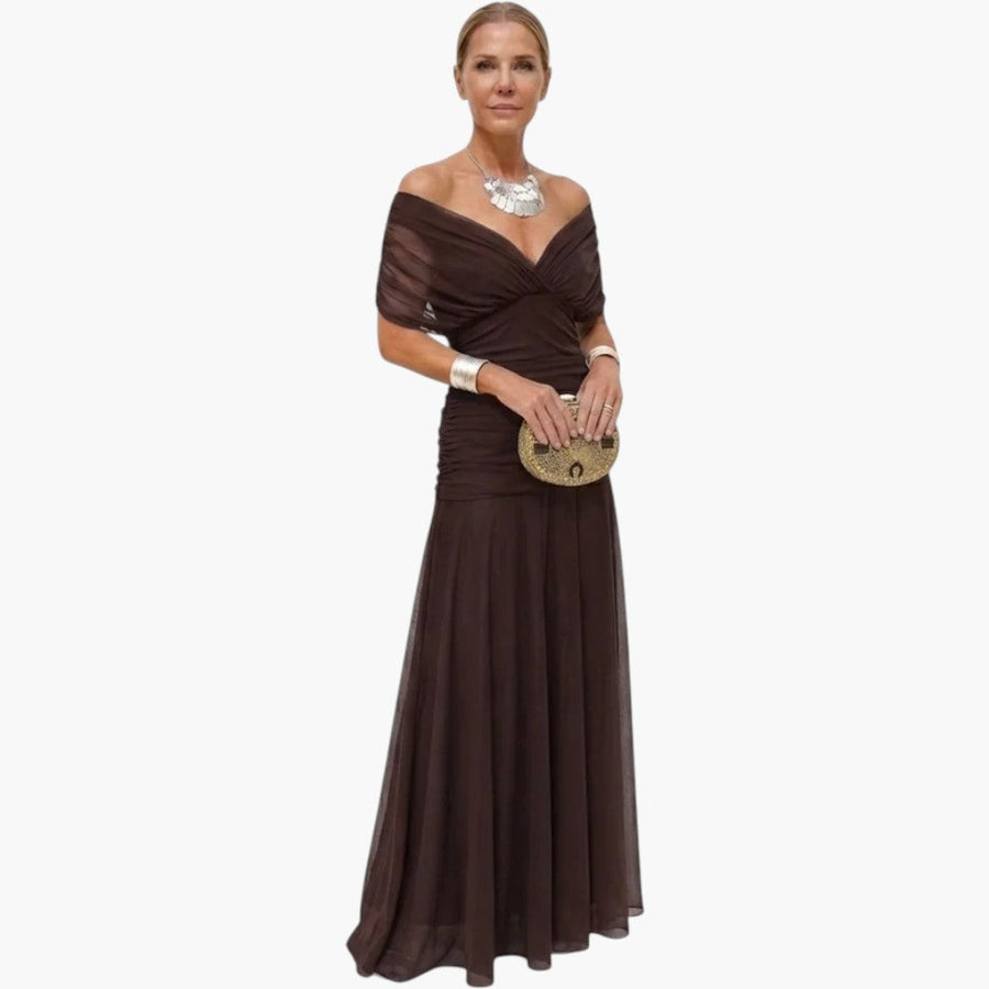 Vestido Maxi para Mujer con Escote en V y Pliegues en la Cintura