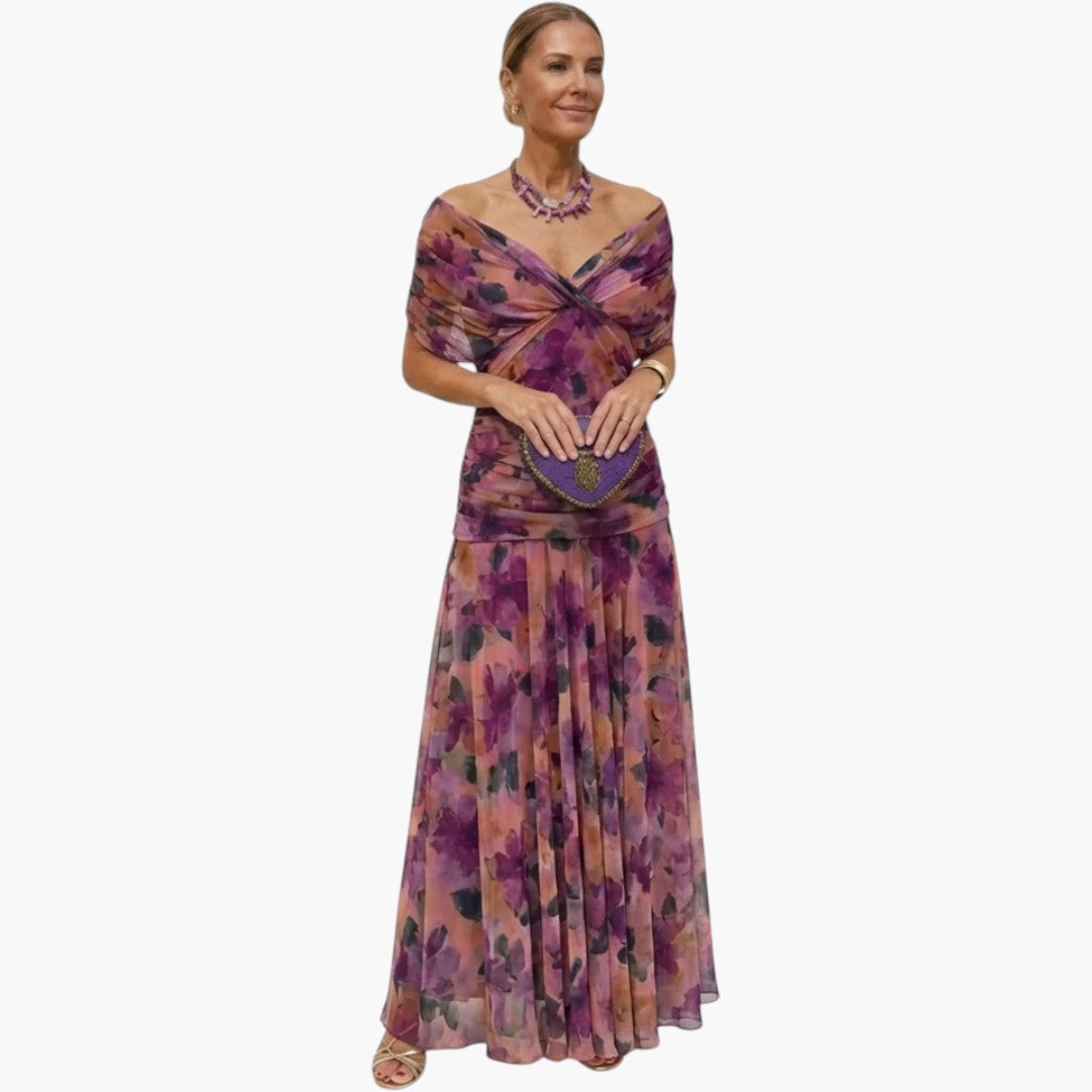 Vestido Maxi para Mujer con Escote en V y Pliegues en la Cintura