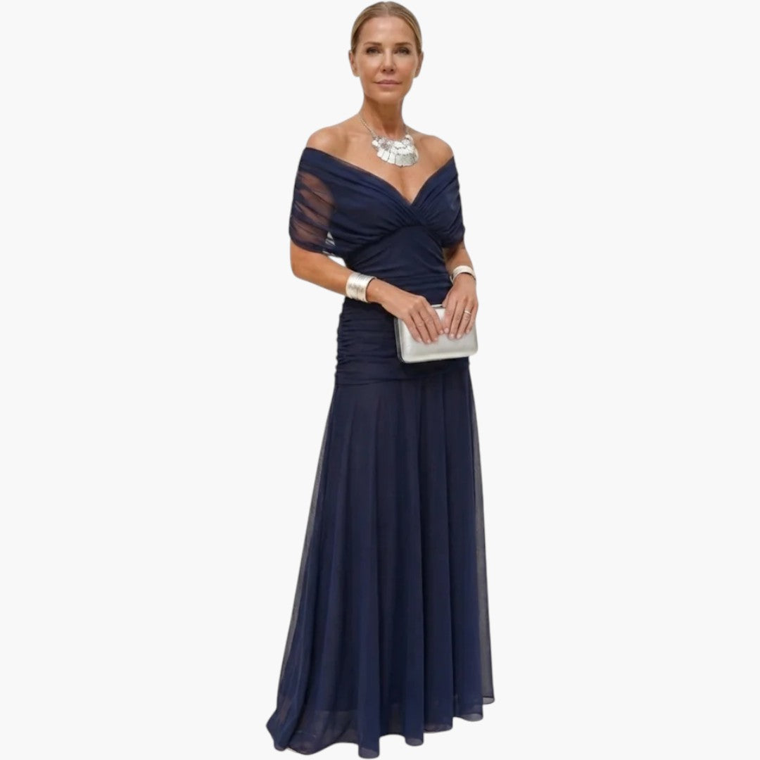 Vestido Maxi para Mujer con Escote en V y Pliegues en la Cintura
