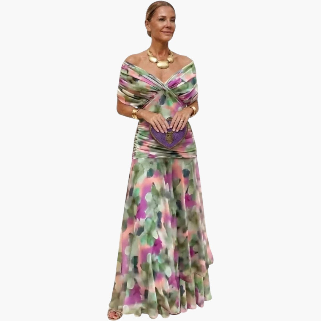 Vestido Maxi para Mujer con Escote en V y Pliegues en la Cintura